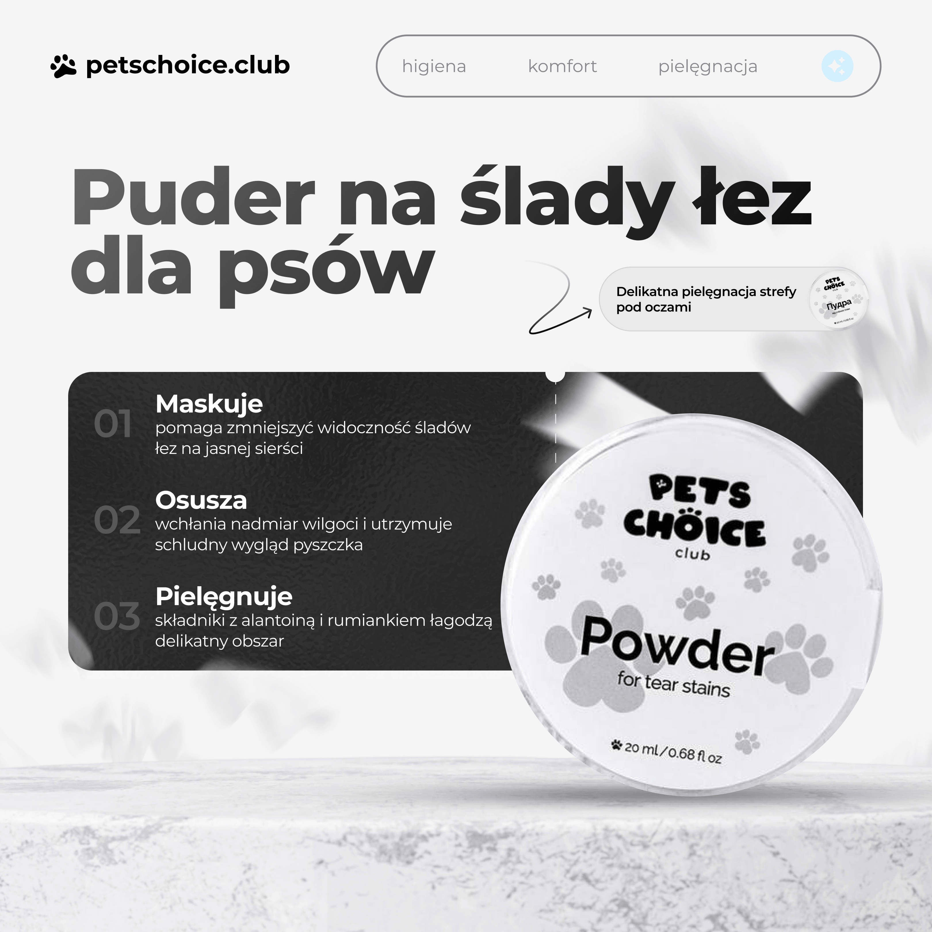 Puder do okolic oczu psa – pielęgnacja śladów po łzach