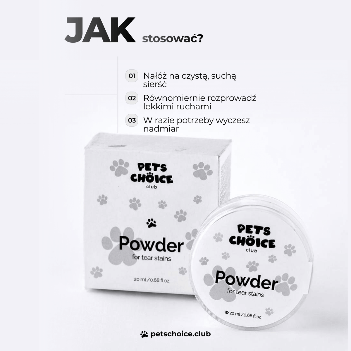 Puder do okolic oczu psa – informacje na opakowaniu