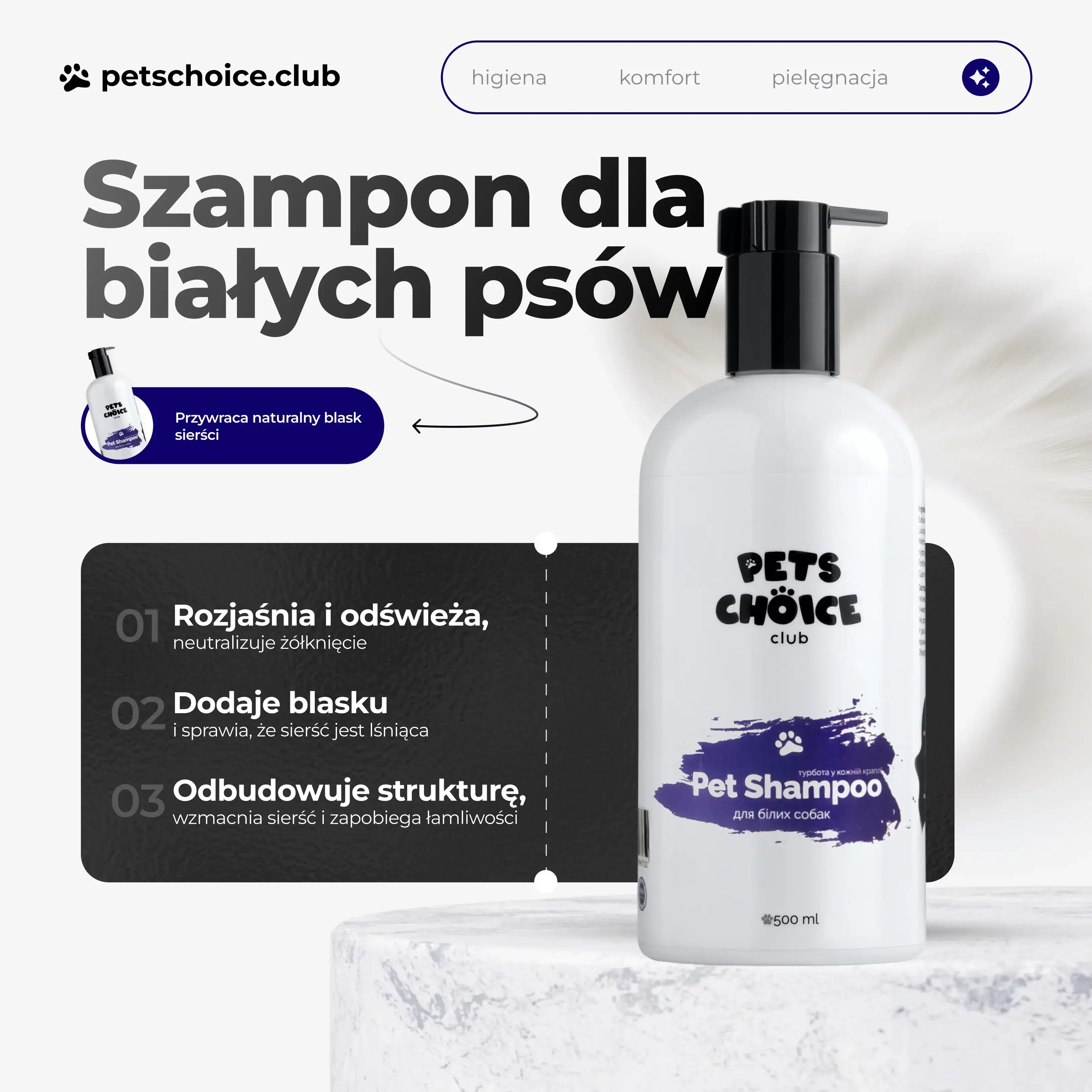 Zestaw do pielęgnacji białej sierści – szampon White Strawberry lub Cotton White