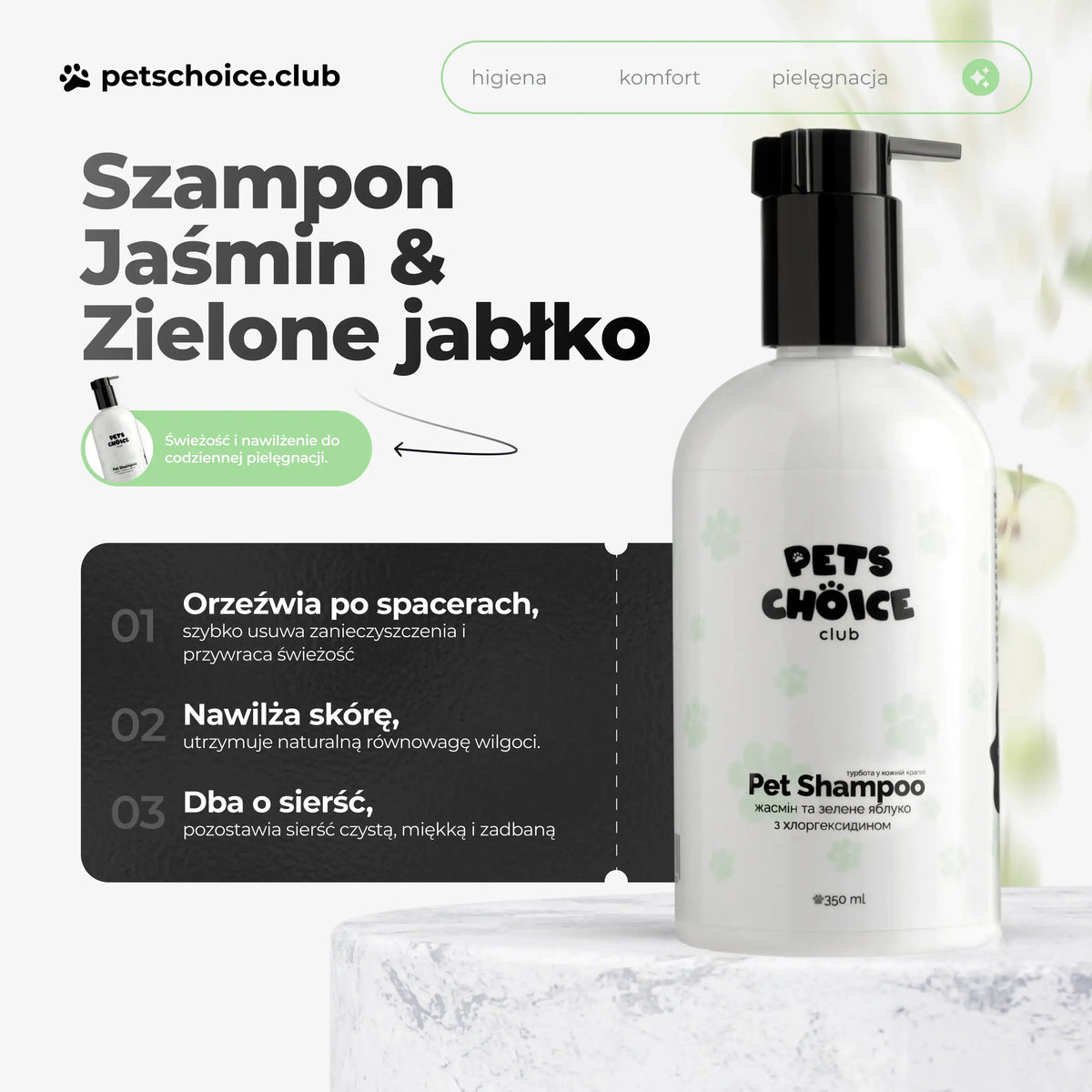 Szampon pielęgnacyjny dla psów – jaśmin i zielone jabłko