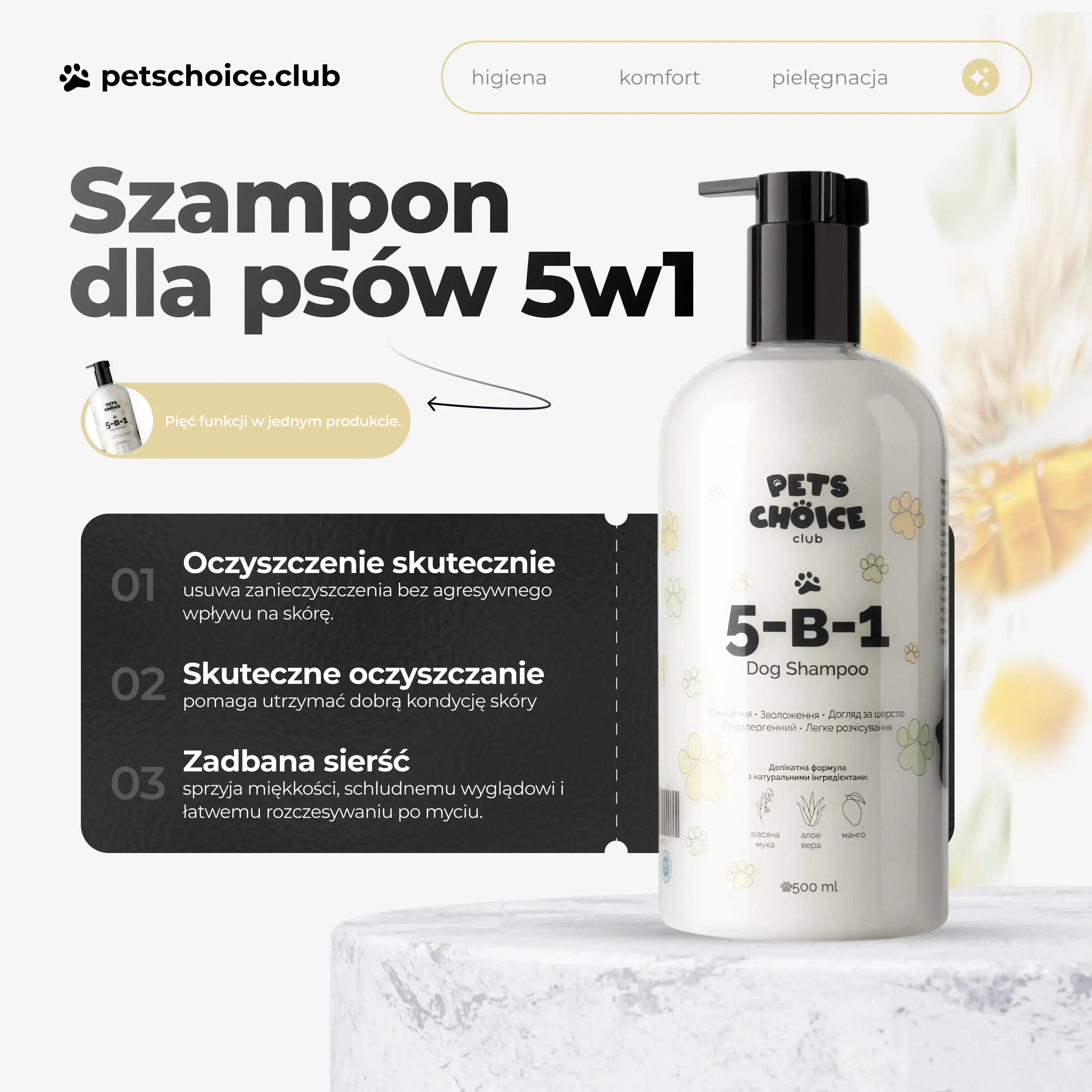 Zestaw prezentowy dla psa – szampon 5w1 Mango