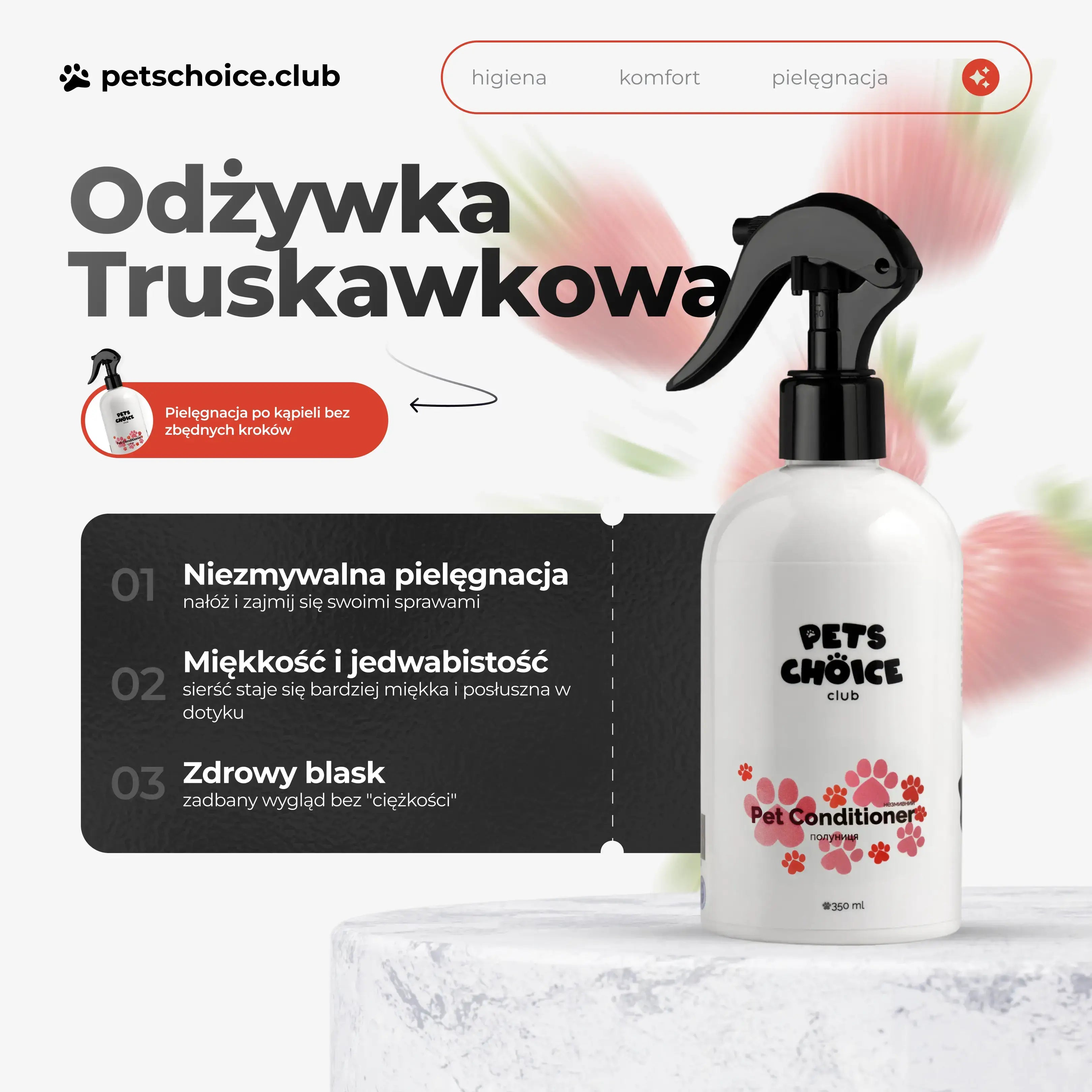Odżywka bez spłukiwania dla psa – zapach truskawkowy