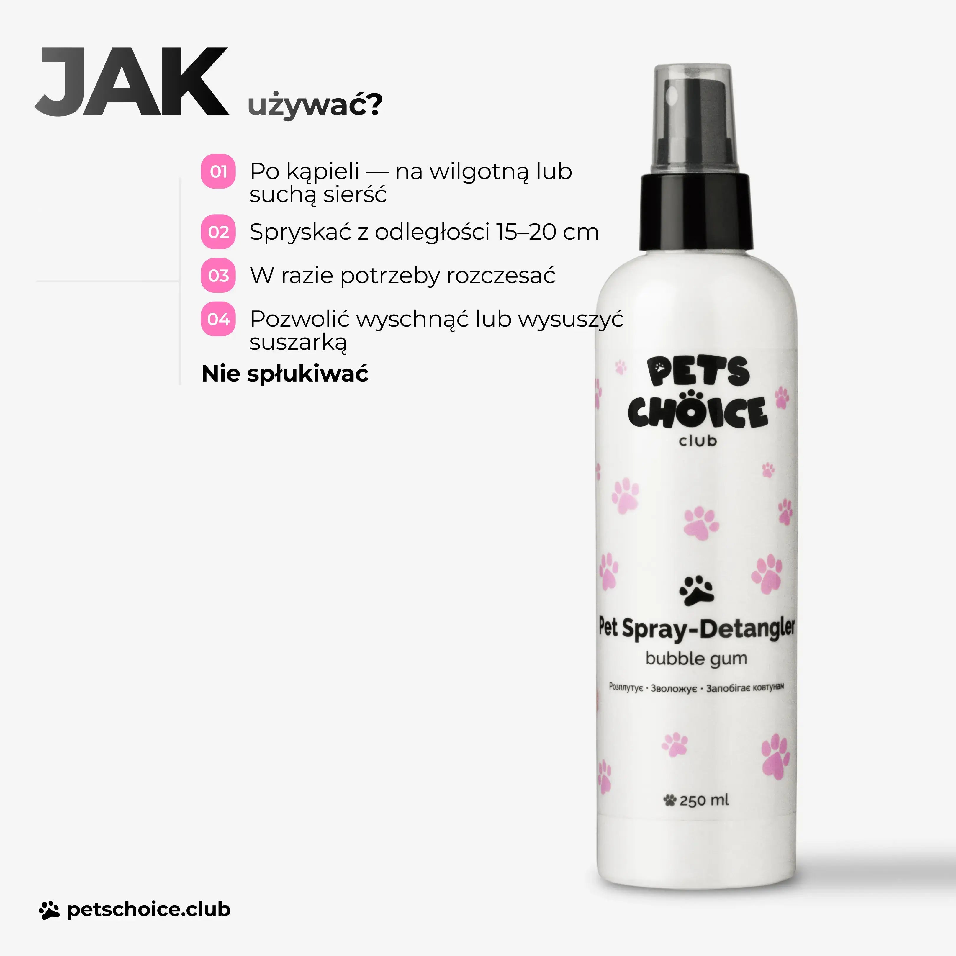 Spray do rozczesywania sierści psa Bubble Gum – działanie przeciw kołtunom