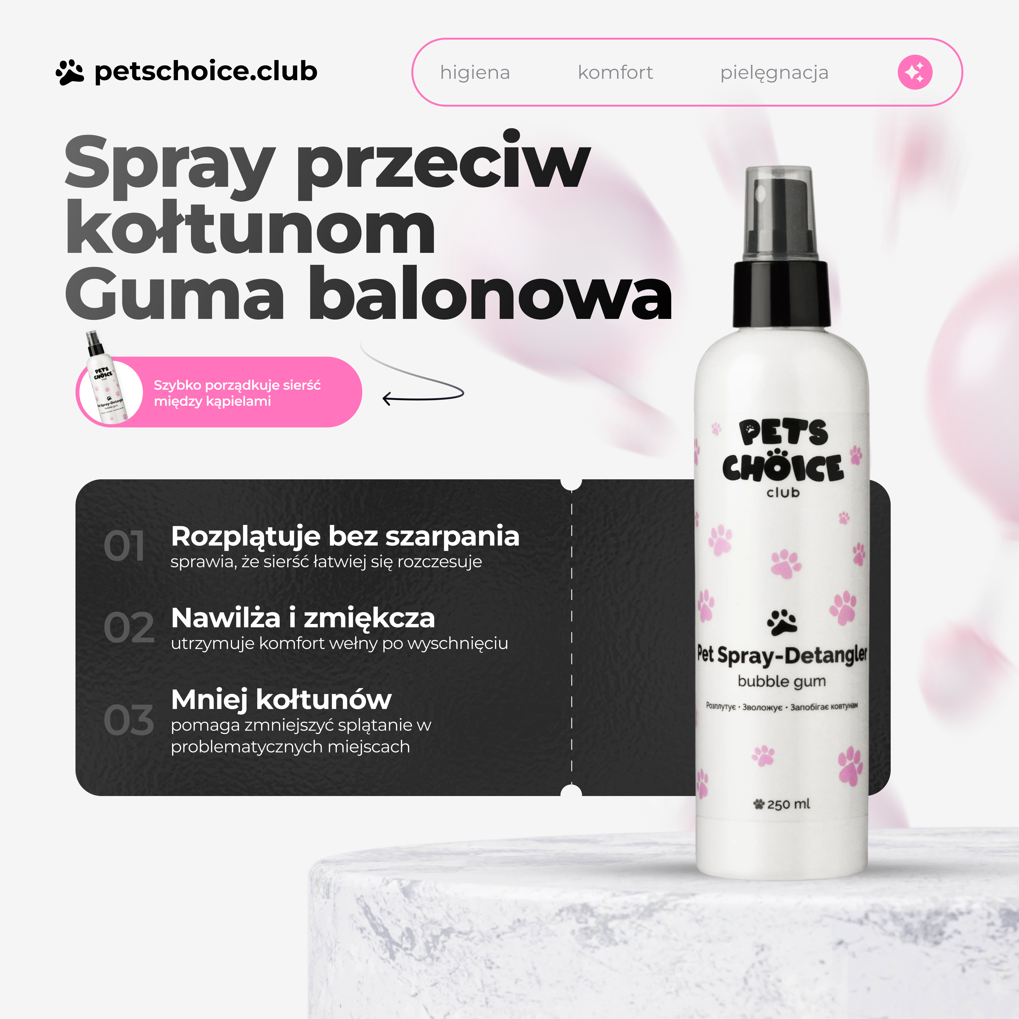 DETANGLING SPRAY BUBBLE GUM | Spray przeciw kołtunom, 250 ml